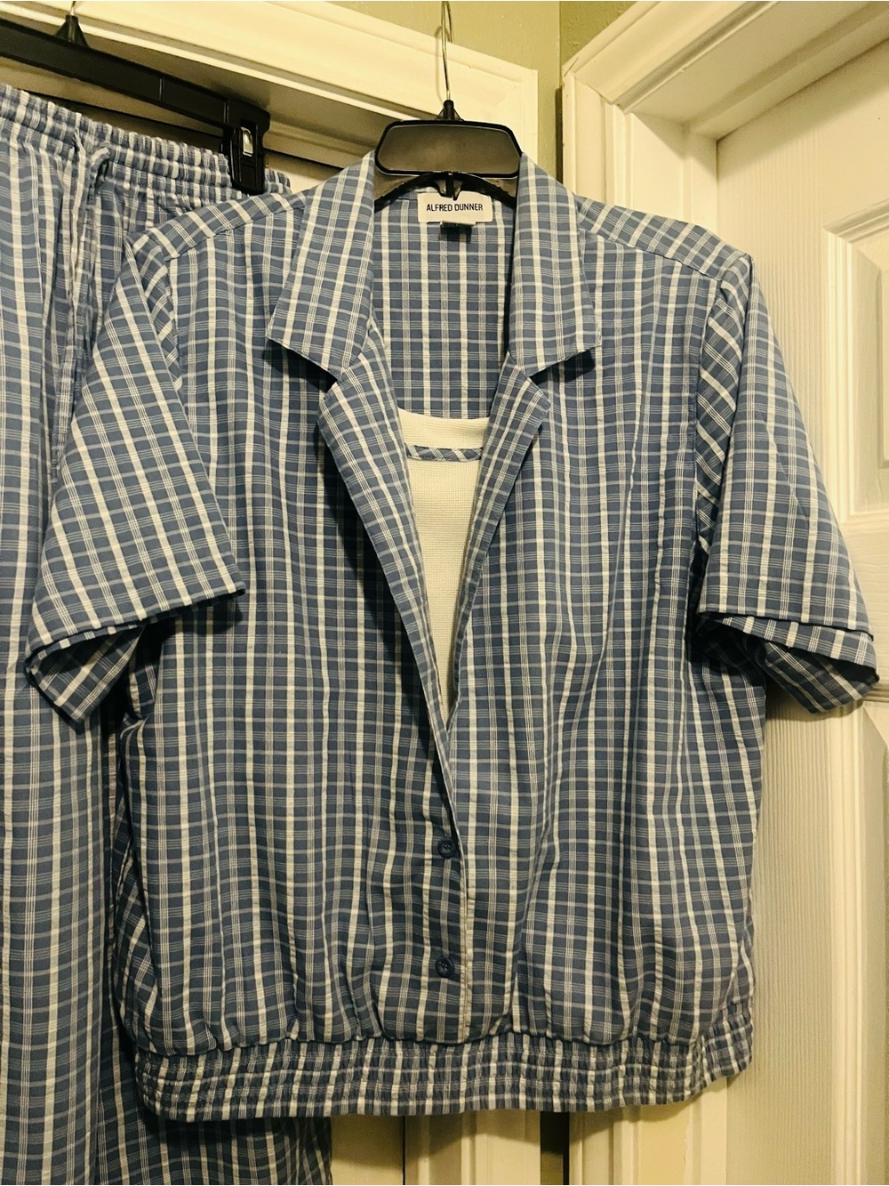 Alfred Dunner Blue and White Plaid Short-Sleeve Shirt Jacket